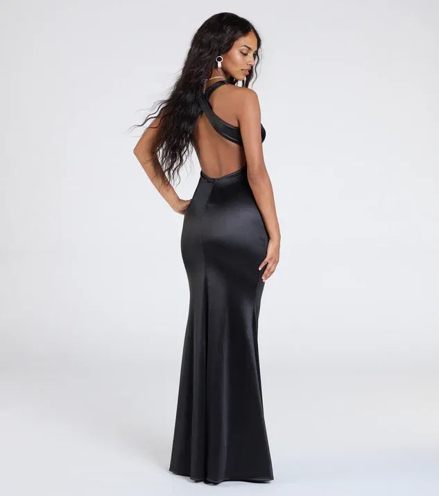 Fashion Mermaid Square Neck Sleeveless Open Back Floor-Length Prom Dress